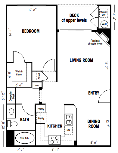 1 bed 1 bath floor plan at Canyon Crest, California